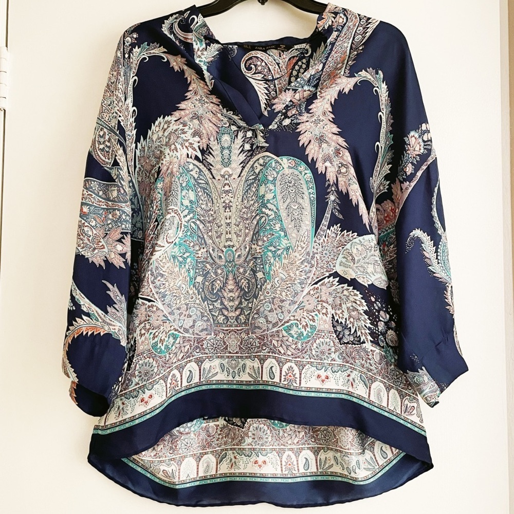 Zara Navy Blue Boho Floral Blouse